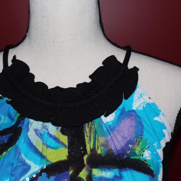 INC black dress with turquoise flowers Med    B8 - Picture 5 of 6